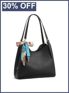Faux Leather Shoulder Bag 3-Compartment Handbag Adjustable Strap
